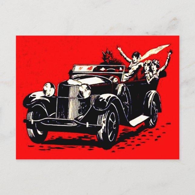 Cartão Postal Carro de mulheres raptadas do Krampus Vermelho (Frente)