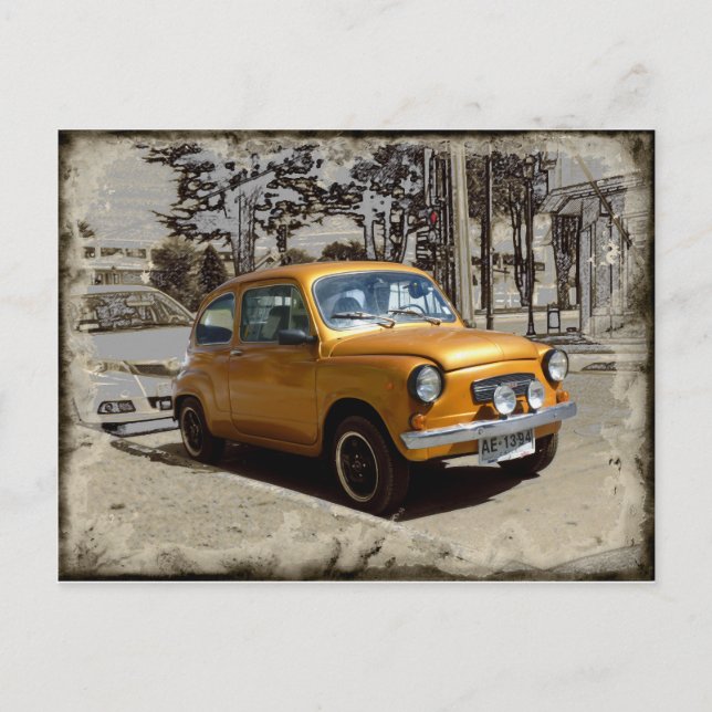 Cartão Postal Carro de ouro engraçado (Frente)