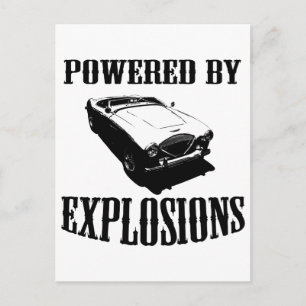 Cartão Postal Carro desportivo britânico "Powered by Explosions