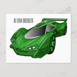 Cartão Postal Carro desportivo verde com ilustração aerofoil