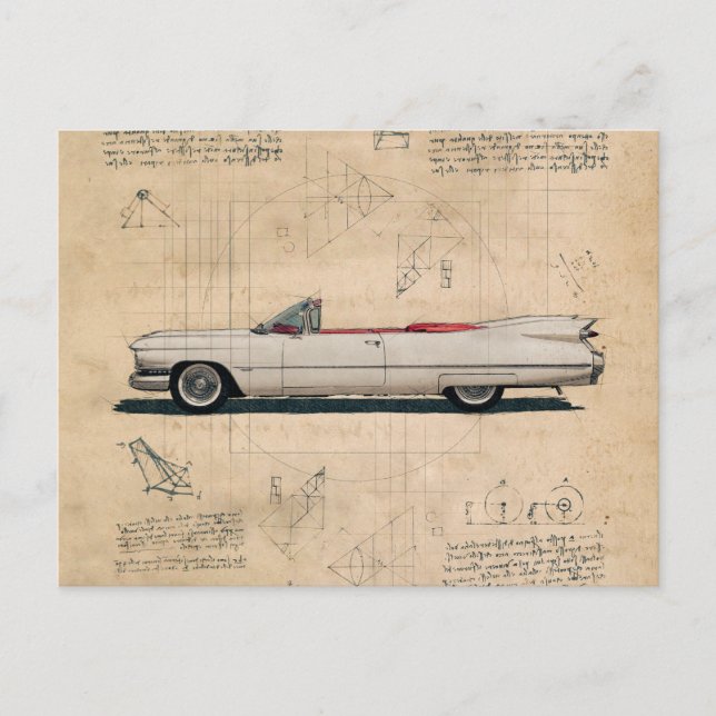 Cartão Postal Carro do Cadillac Branco Vintage (Frente)