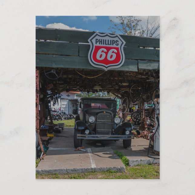 Cartão Postal Carro e Bomba Antigos (Frente)