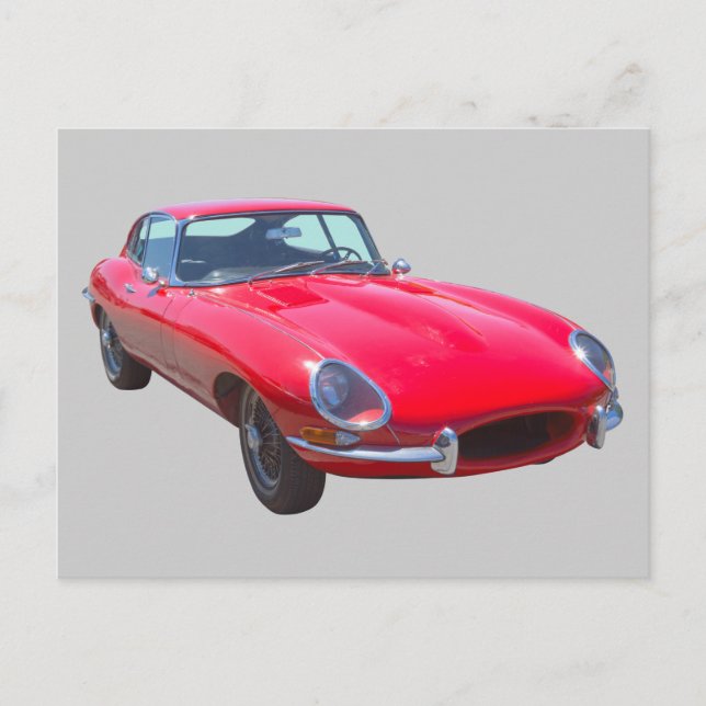 Cartão Postal Carro esportivo antigo vermelho Jaguar XKE 1964 (Frente)