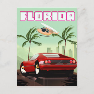 Cartão Postal carro esportivo retrô vermelho da Flórida