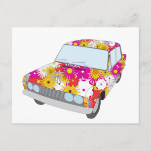 Cartão Postal Carro Flor Hippy