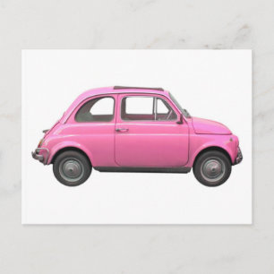 Cartão Postal Carro italiano Pink Fiat 500 vintage