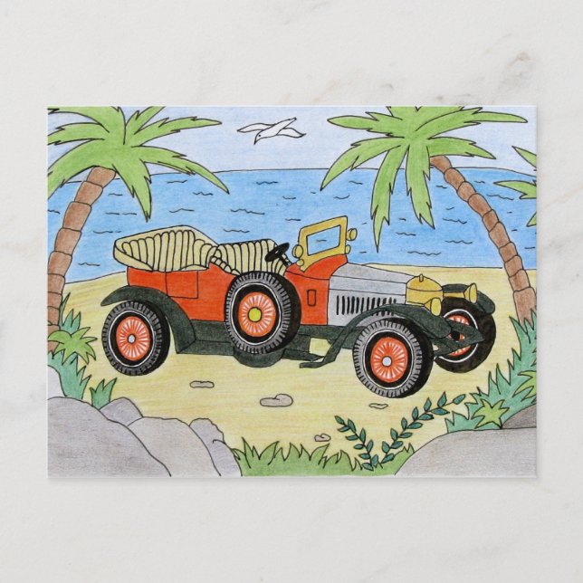 Cartão Postal carro na praia (Frente)
