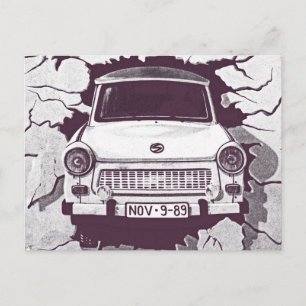 Cartão Postal Carro Trabant, preto e branco, Muro de Berlim (1)