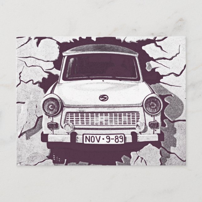 Cartão Postal Carro Trabant, preto e branco, Muro de Berlim (1) (Frente)