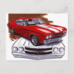 Cartão Postal Carro Vermelho-Branco Chevelle 1970