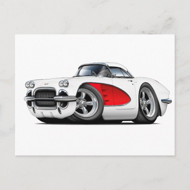 Cartão Postal Carro Vermelho Branco-Corvette 1961 (Frente)