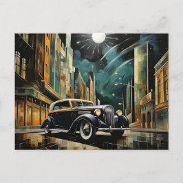 Cartão Postal Carro Vintage Inspirado no Art Déco sob a Luz da L