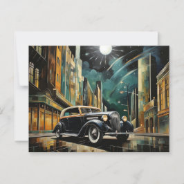Cartão Postal Carro Vintage Inspirado no Art Déco sob a Luz da L