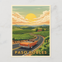 Cartão Postal Carro vintage paso rouba o país de vinho no pôr do