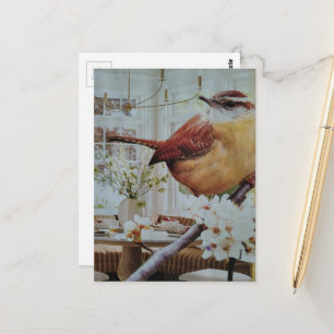 Cartão Postal Carroça na Sala de Estar Colagem Surrealista