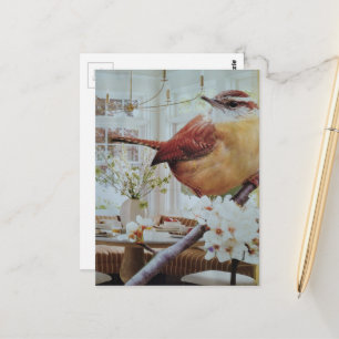Cartão Postal Carroça na Sala de Jantar Colagem Surrealista