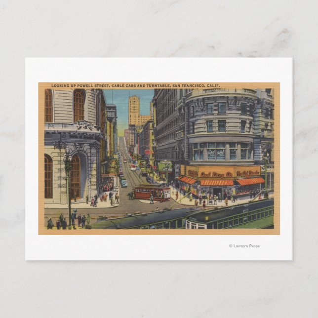 Cartão Postal Carros a cabo no mercado e Powell Street (Frente)