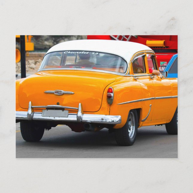 Cartão Postal Carros Clássicos de Cuba Amarelo Quente Convertíve (Frente)