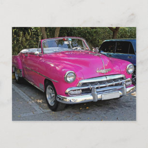 Cartão Postal Carros Clássicos de Cuba Conversível Rosa Choque