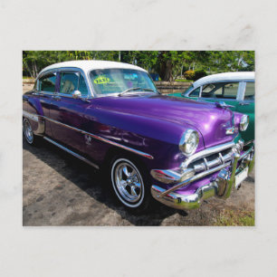Cartão Postal Carros clássicos de Cuba roxos com tampa branca