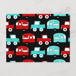 Cartão Postal Carros vintage Vermelhos Turquesa do Retro-Camping