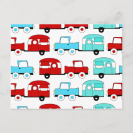Cartão Postal Carros vintage Vermelhos Turquesa do Retro-Camping