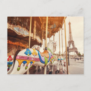 Cartão Postal Carrossel frente à torre Eiffel Paris, França