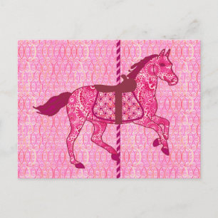 Cartão Postal Carrossel Horse - Rosa Fuchsia