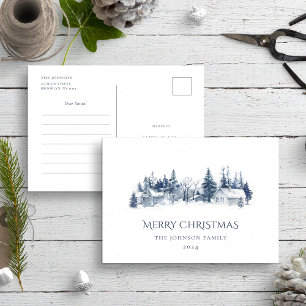 Cartão Postal Carta ao Papai Noel Azul Vila de Natal de Inverno