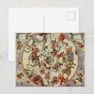 Cartão Postal Carta Celeste Antiga do Hemisfério Norte Estelar 1