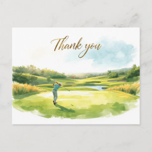 Cartão Postal Carta de agradecimento de aquarela de golfista em 