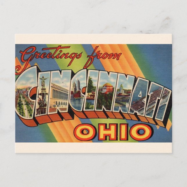 Cartão Postal Carta de Boas Vindas Vintage de Cincinnati (Frente)
