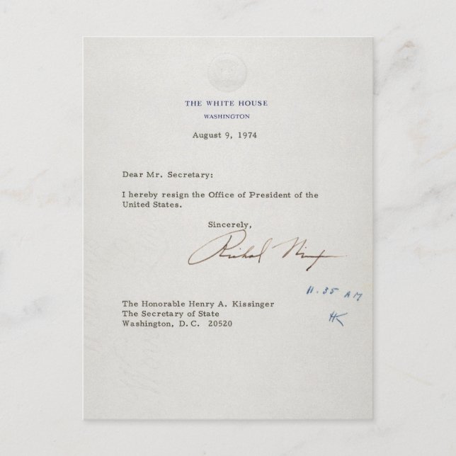 Cartão Postal Carta de Renúncia de Richard M. Nixon 1974 (Frente)