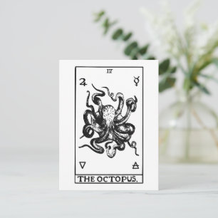Cartão Postal Carta de Tarot do Polvo Ilustração Marinha Vintage