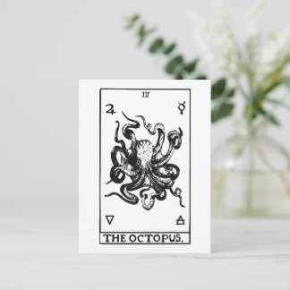 Cartão Postal Carta de Tarot do Polvo Ilustração Marinha Vintage