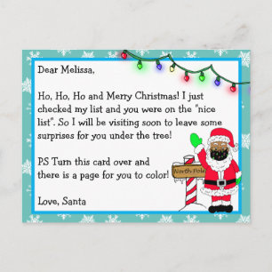 Cartão Postal Carta do Papai Noel para Crianças + Página para Co