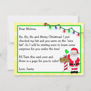 Cartão Postal Carta do Papai Noel para Crianças + Página para Co