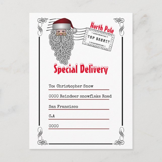 Cartão Postal Carta dos Papais noeis do Polo Norte às crianças (Frente)