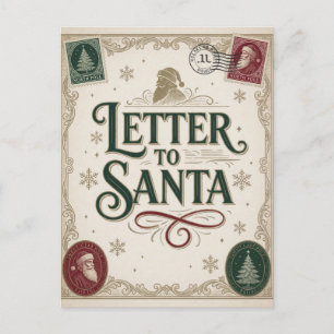 Cartão Postal Carta Elegante para o Papai Noel Desejos Clássicos