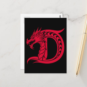Cartão Postal Carta Estilizada com Dragão D, Alfabeto de Dragão,