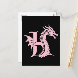 Cartão Postal Carta Estilizada com Dragão H, Alfabeto de Dragão,