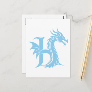 Cartão Postal Carta Estilizada com Dragão H, Alfabeto de Dragão,
