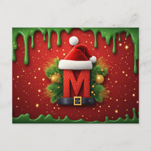 Cartão Postal Carta M de Chapéu de Papai Noel Natal