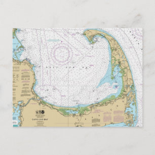 Cartão Postal Carta Náutica Antiga da Baía de Cape Cod 