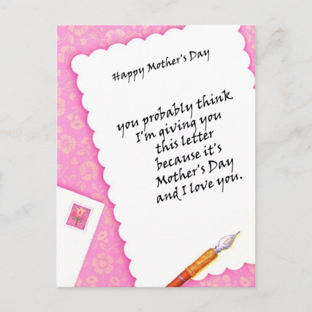 Cartão Postal Carta para a minha mãe (Frente)