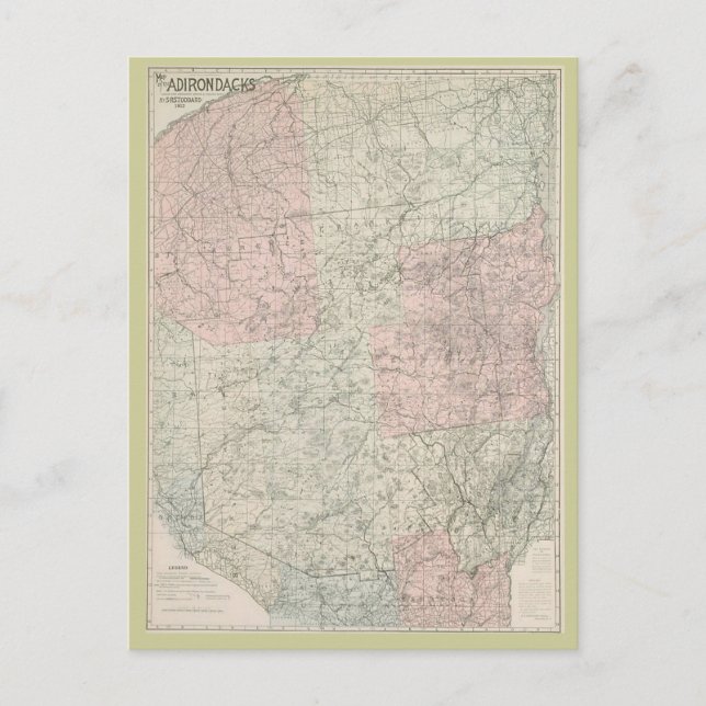 Cartão Postal Cartão-postal 1912 Mapa dos Adirondacks (Frente)