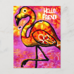 Cartão Postal Cartão-postal - Abstrato de Whimsic Flamingo Cor-d