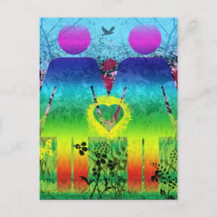 Cartão Postal Cartão-postal, Abstrato Rainbow Grunge Heart Love