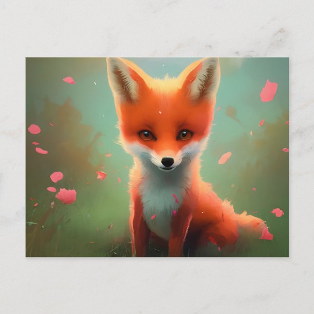 Cartão Postal Cartão-postal Adorável Bebê Vermelho Fox (Frente)