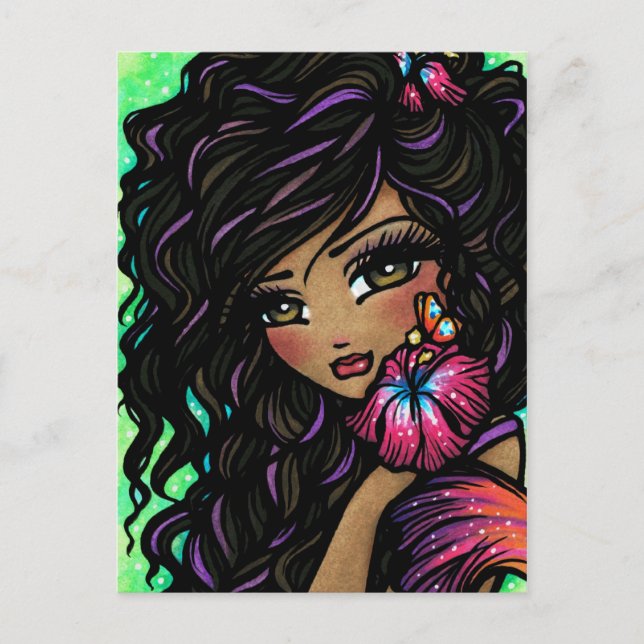 Cartão Postal Cartão-postal "Aliah" Hibiscus Mermaid Fantasy (Frente)